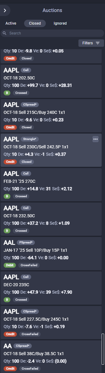 Auction Queue panel