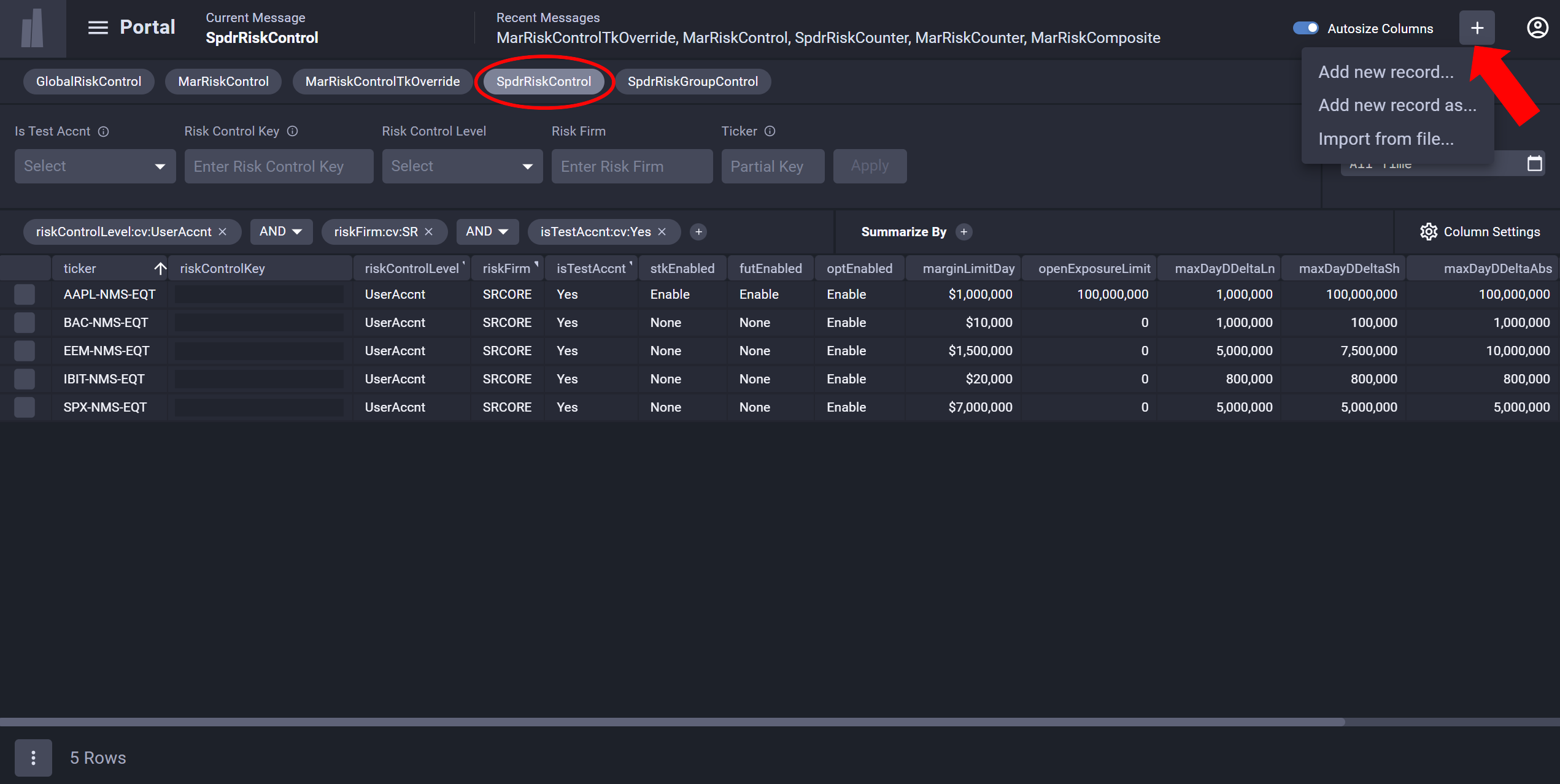 Adding a record in SpdrRiskControl