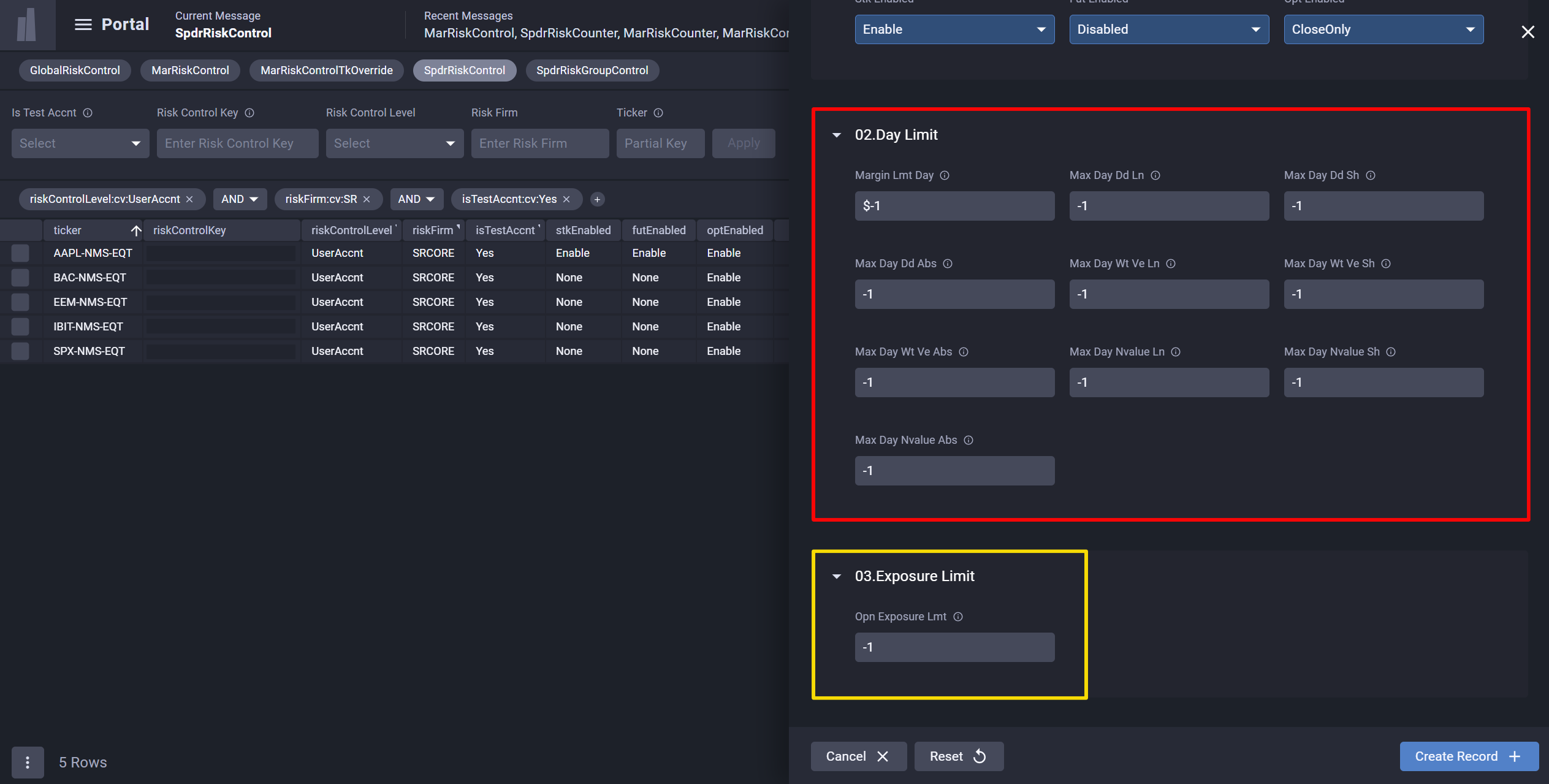 SpdrRiskControl limits