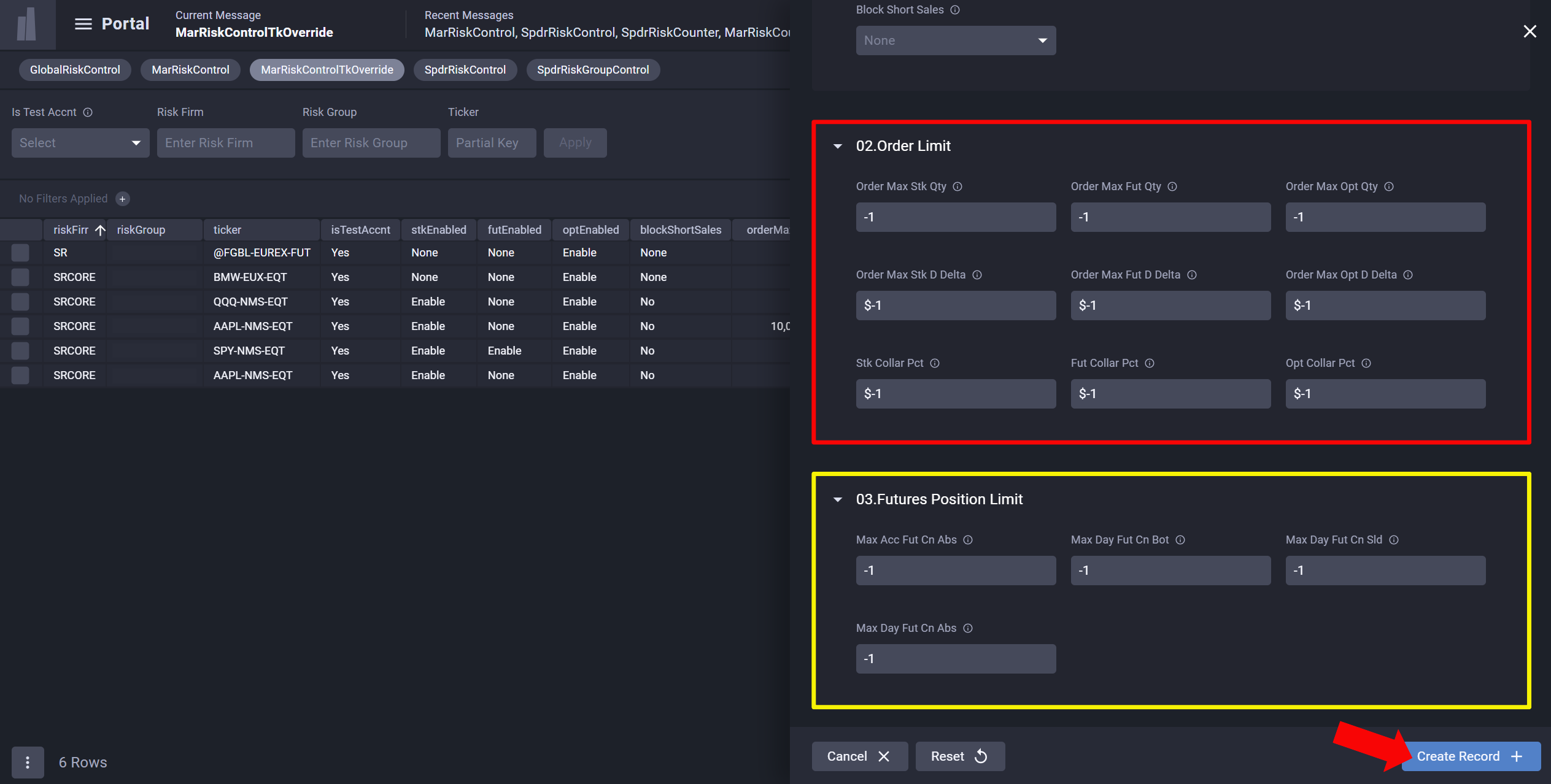 MarRiskControlTkOverride limits