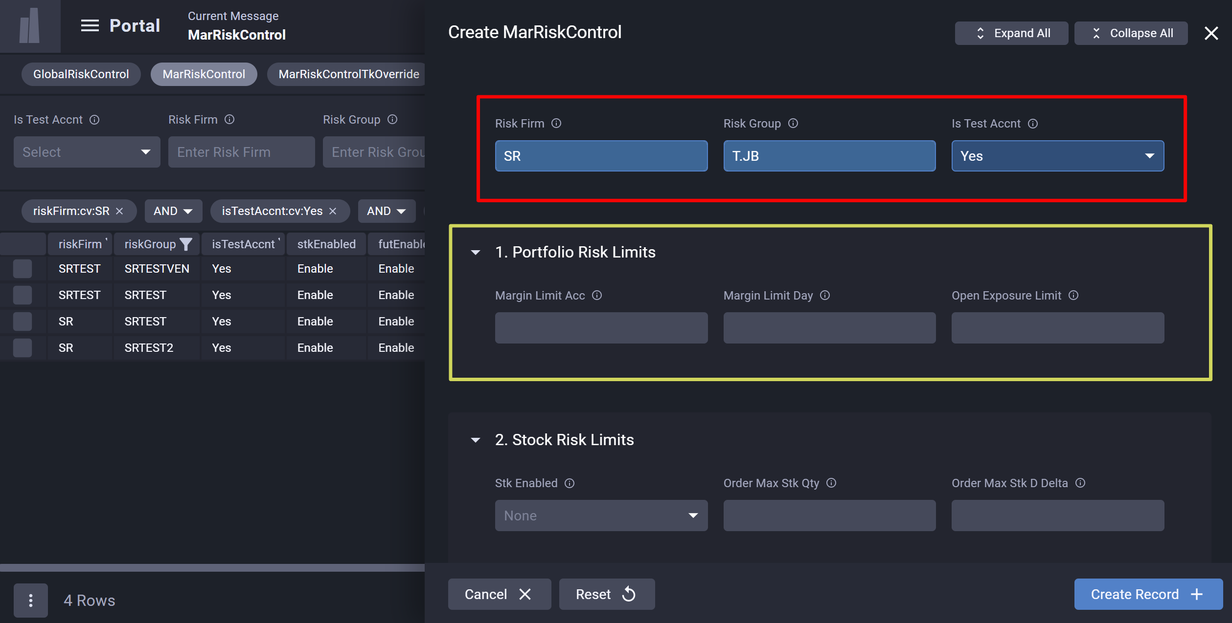 MarRiskControl control panel