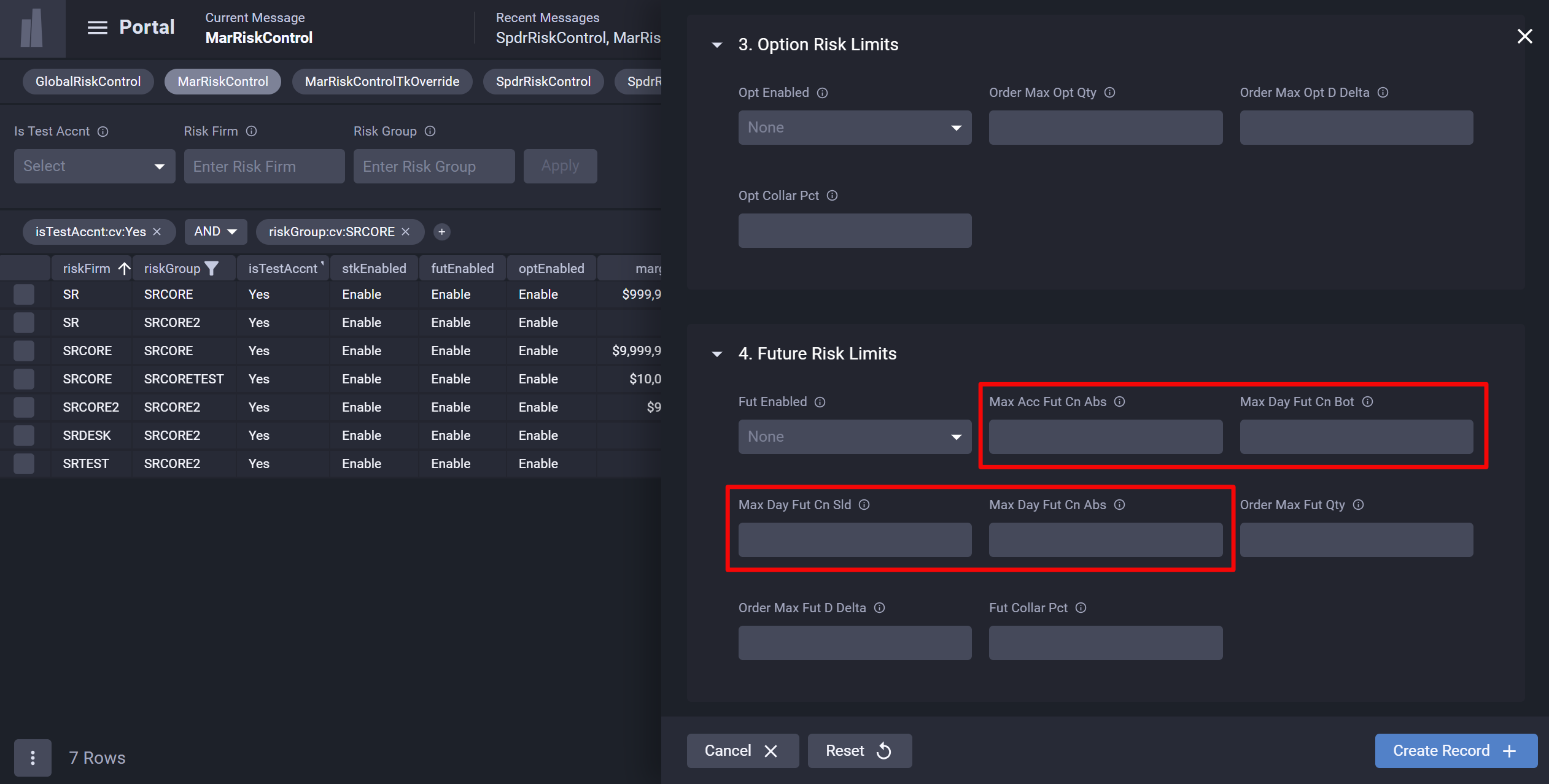 MarRiskControl future specific risk limits