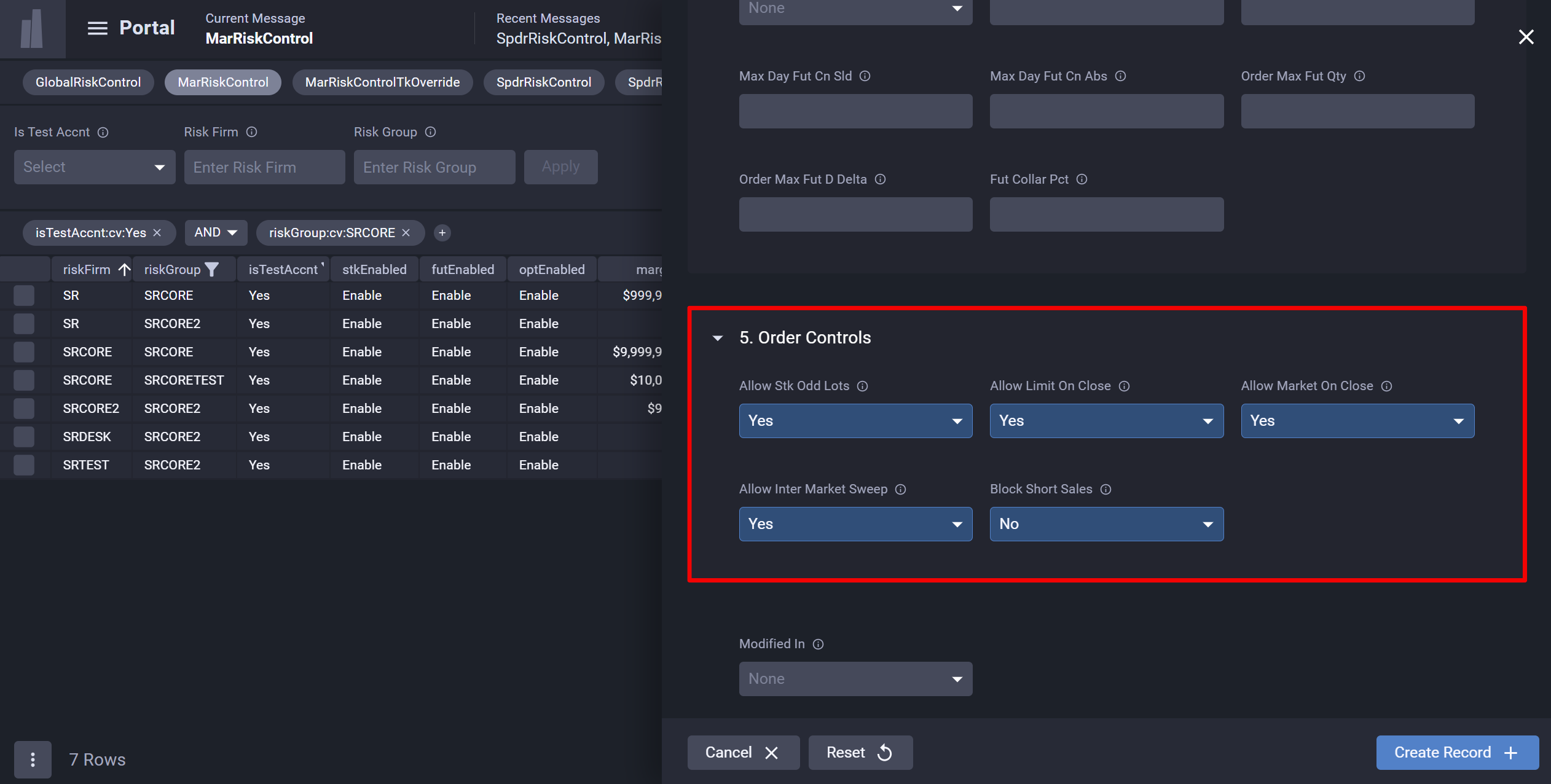 MarRiskControl order controls
