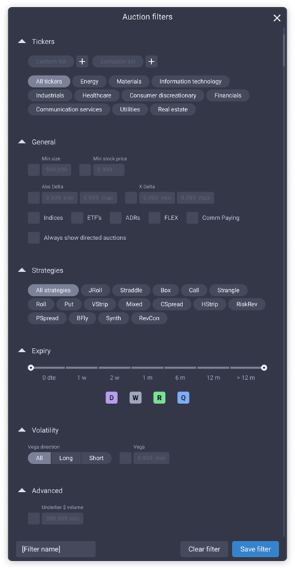 Auction Filter Menu